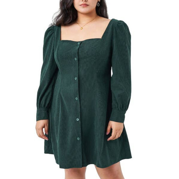 Cider Dresses & Skirts - NWT Cider Solid Corduroy Button Up Mini Dress Curve & Plus Green Women 0XL 12/14